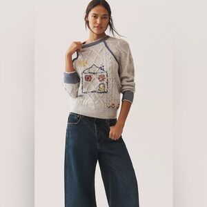 Anthropologie Pilcro Cable-Knit Embroidered Cozy Home Sweater (Size S) - NWT